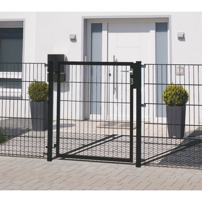 Gate w. bar mat infill anthr WxH: 100x100cm 1-leaf w. post and accessories.