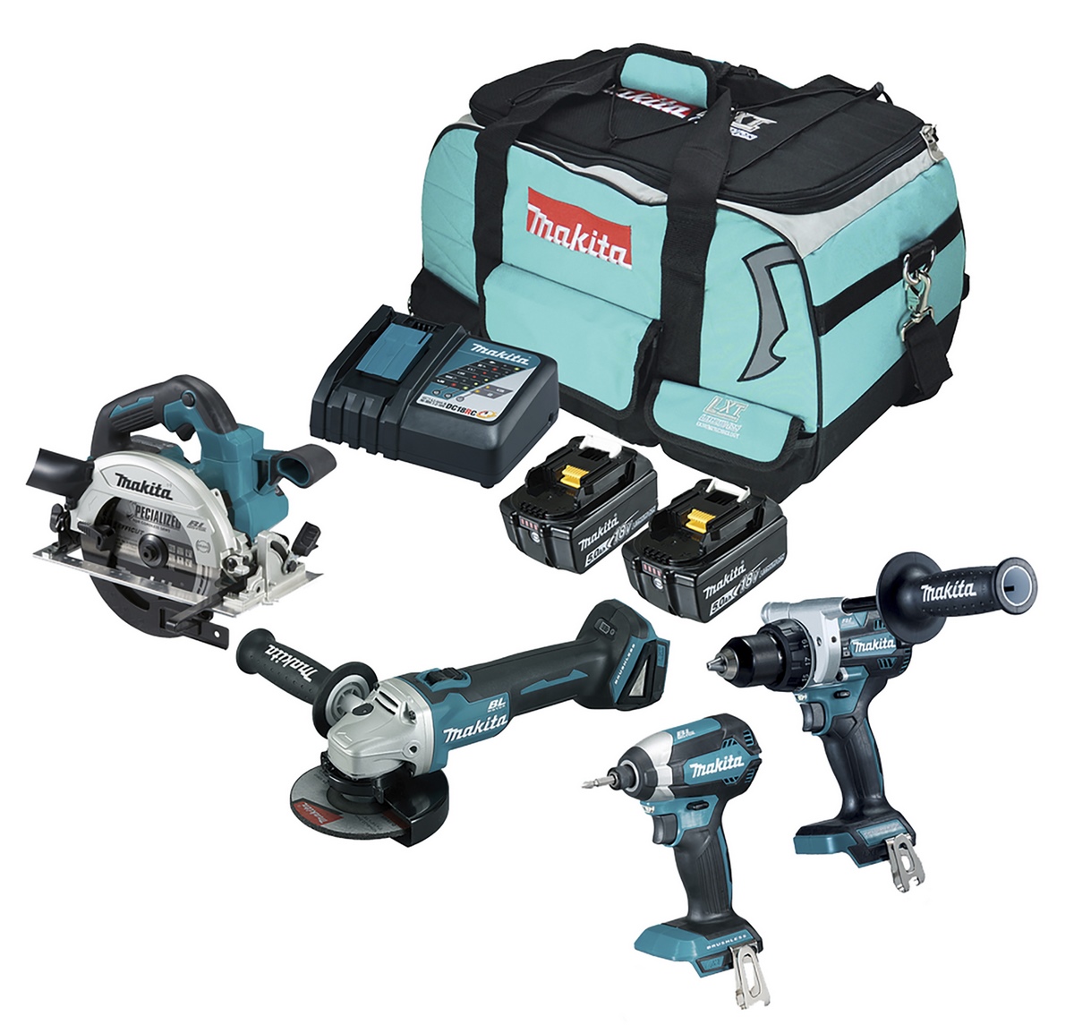Zestaw akumulatorowy Makita DLX4156TX1 18V 2 akumulatory, 4 urządzenia, ładowarka + torba