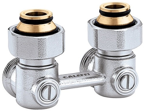 Caleffi tap block two-pipe. Corner. 301152 3/4IGx3/4AG