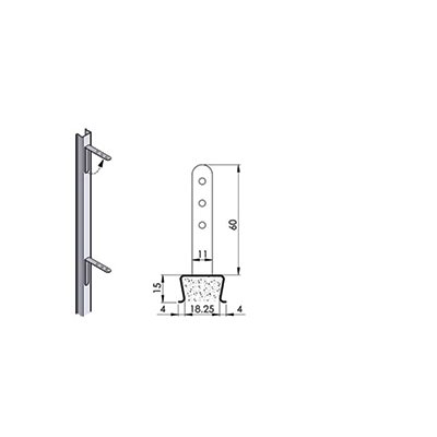 Wall connection rail type HMS-D 25/15 m. Dent anchor L: 2500mm