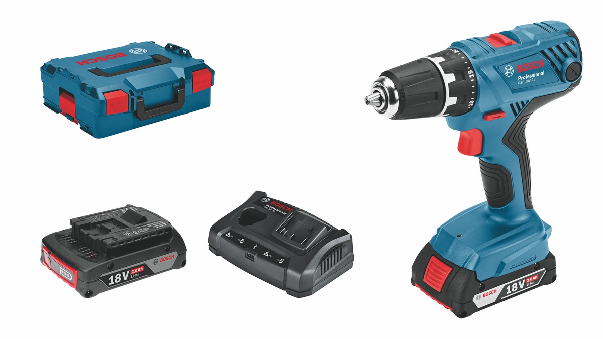 Bosch GSR 18V-21 Professional cordless drill driver 2x2.0Ah in L-BOXX