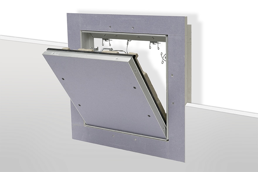 Knauf F-TEC F30 aluminium inspection hatches 300x300mm shaft wall