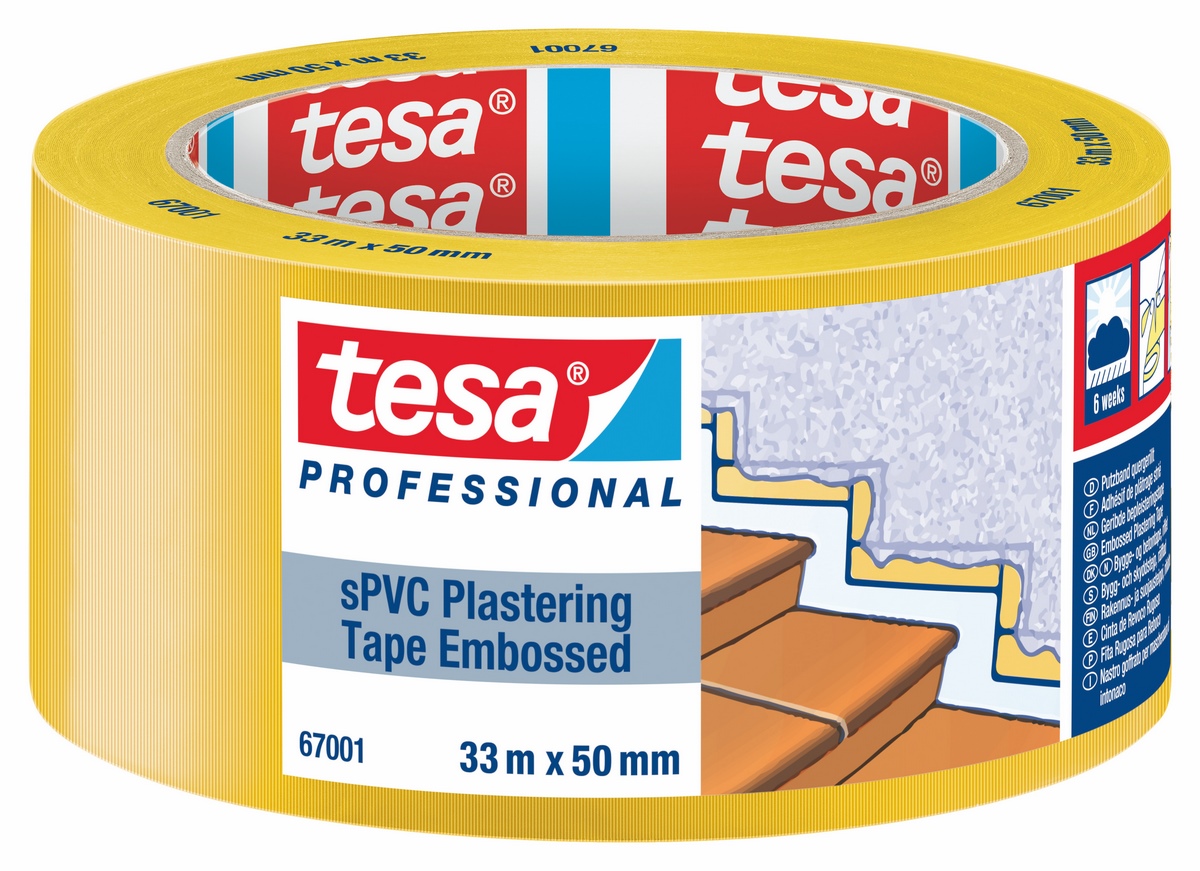 Taśma tynkarska tesa® PVC poprzecznie rowkowana 33mx50mm żółta - 67001