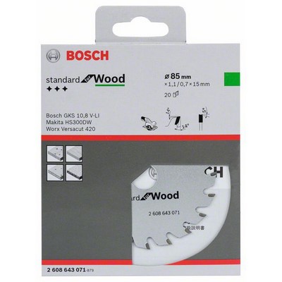 Piła tarczowa Bosch Standard Wood 85x15x1.1/0.7mm 20 zębów
