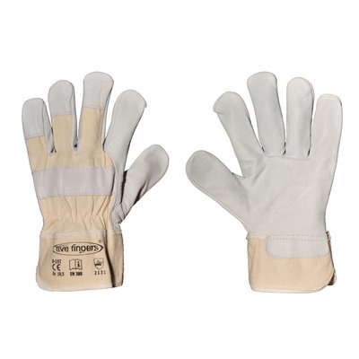 Gloves full cowhide EN388 size 10 five fingers White Drell natural lined
