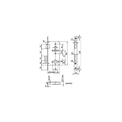 Ammon yellow-red mortise lock 55 backset 20 forend PZW 72 8mm nut rs silver class 3