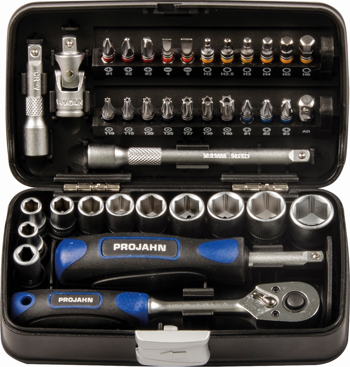 PROJAHN 1/4" Mini Steckschlüssel- & Bit-Box, 38tlg. mit markierten Bits