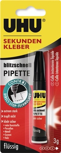 Superglue blitzschnell PIPETTE 3g Control colourless tube UHU