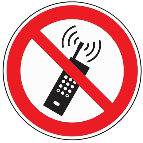 Sign mobile radio forbidden. D200mm plastic red/black