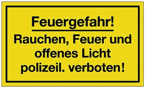 Hinweiszeichen Feuergefahr L250xB150mm gelb schwarz Ku.