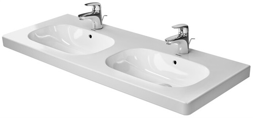 Duravit podwójna umywalka meblowa D-CODE z przelewem 1200 mm z otworem na baterię ławka biała