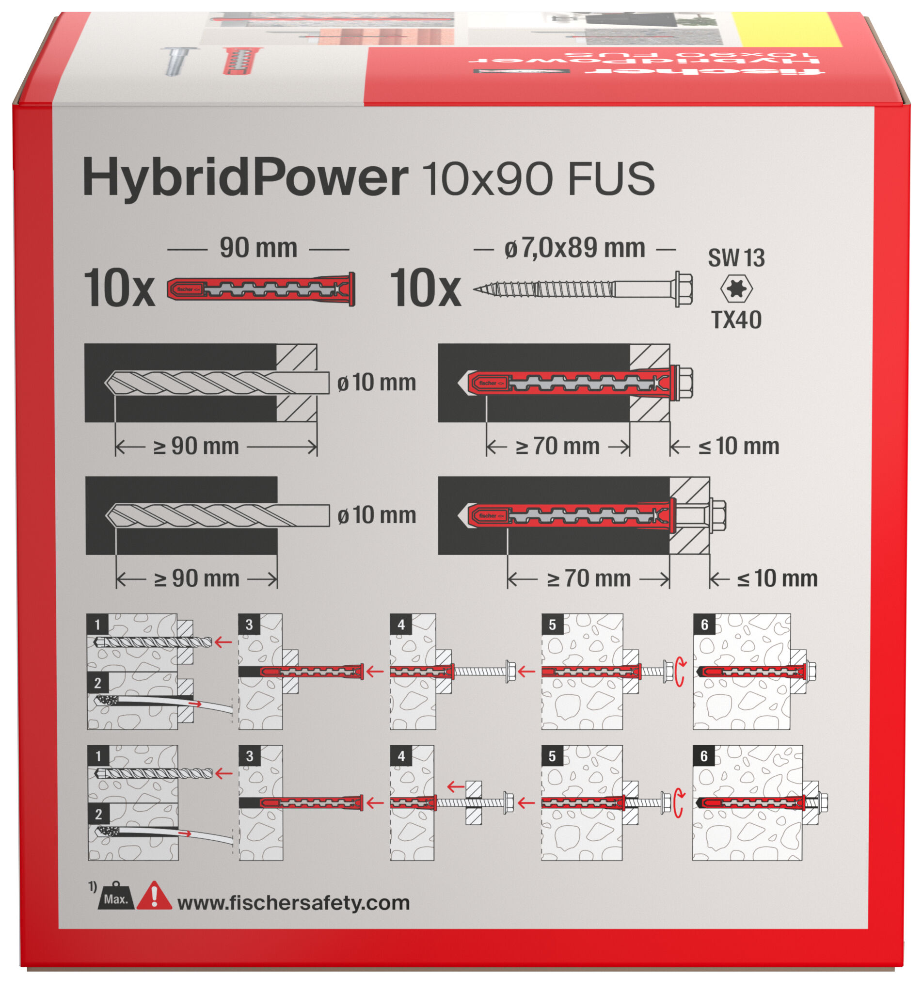 Fischer wtyczka z długim wałem HybridPower 10x9 FUS (10 sztuk)