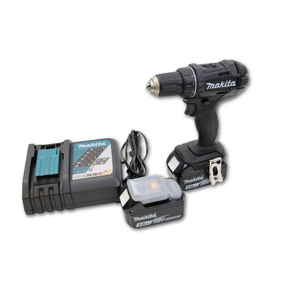 Makita cordless drill driver 18V 3Ah incl. 2 batteries charger in transport box.