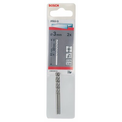 Bosch metal drill bit HSS-G DIN338 3x33x61mm 2-pack