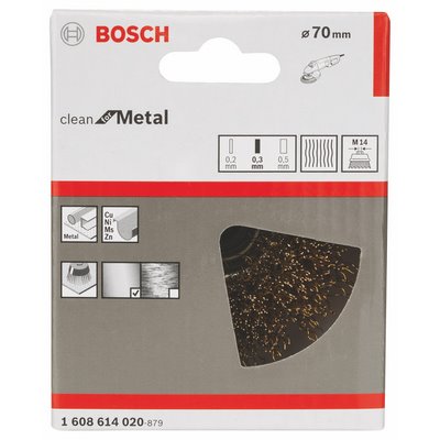 Bosch brass-plated cup brush 0.3mm crimped wire Ø70mm