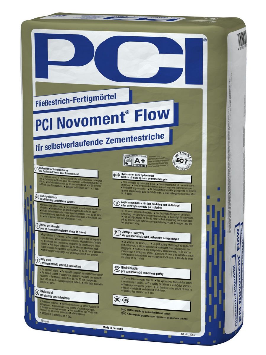 PCI Novoment® Flow 25 kg worek gotowej, płynnej zaprawy jastrychowej w kolorze szarym