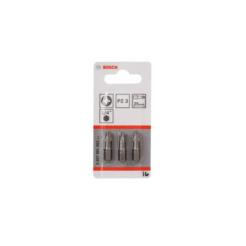 Bosch screwdriver bit extra-hard 3-pack PZ3 25mm 1/4"" external hexagonal shank