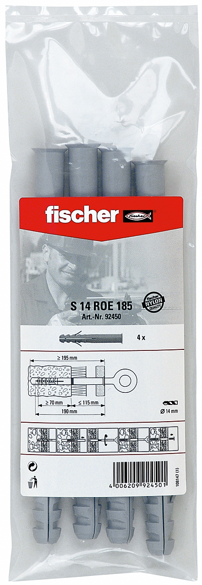Fischer Dübel S 14 ROE 185 B VE= 4 S 14 ROE 185 B-92450