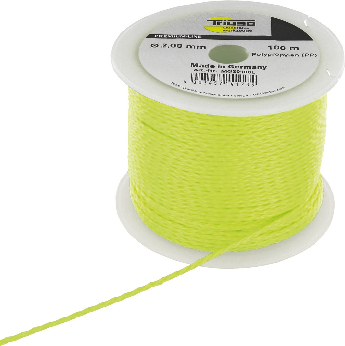 Triuso fluorescent mason's twine polypropylene yellow-fluorescent 2.0mm 100m