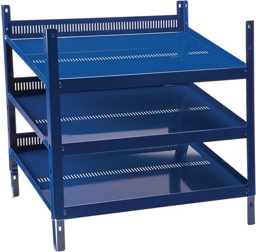 Shelving unit LOGS 20 H520xW540xD390mm 3 blue RAL 5022 w.grid punching Fbd.LOGS