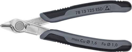 Elektron.Seitenschneider L.125mm spitz INOX ESD KNIPEX m.Drahtklemme