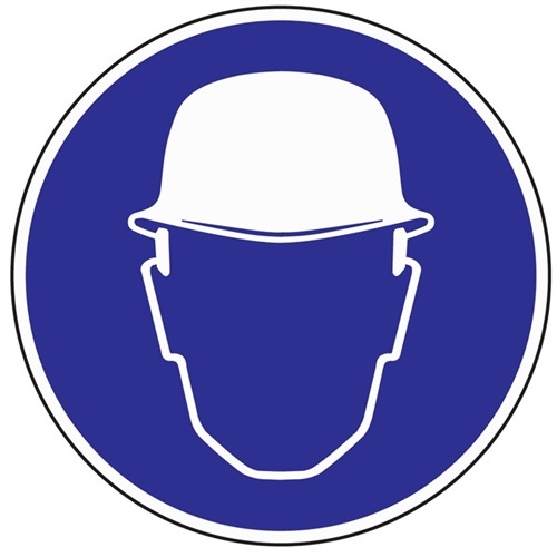 Mandatory sign Use head protection D.200mm Plastic sign blue/white