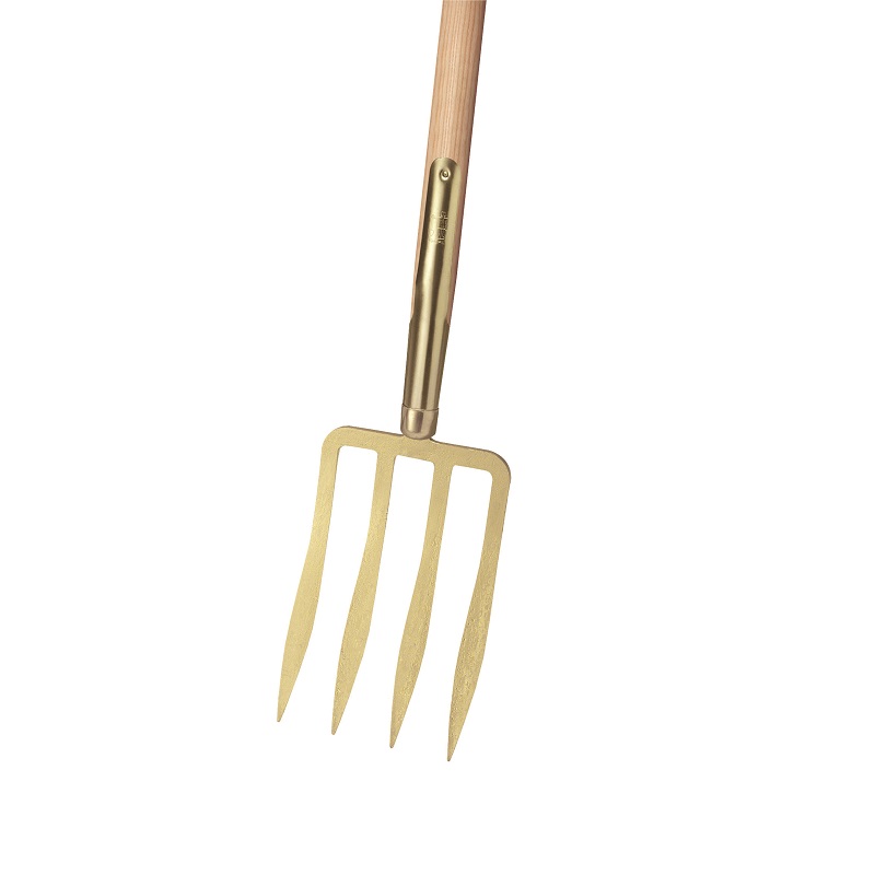 Ideal spade fork light gold 4 lance tines w. ash T-handle 85 cm