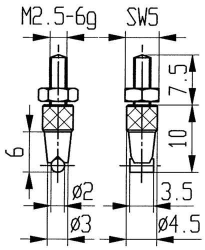 Messeinsatz D.2mm horiz. Zyl. M2.5 STA f. Messuhren Käfer