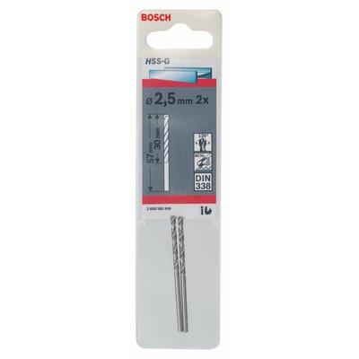 Bosch Metallbohrer HSS-G DIN338 2.5x30x57mm 2er-Pack