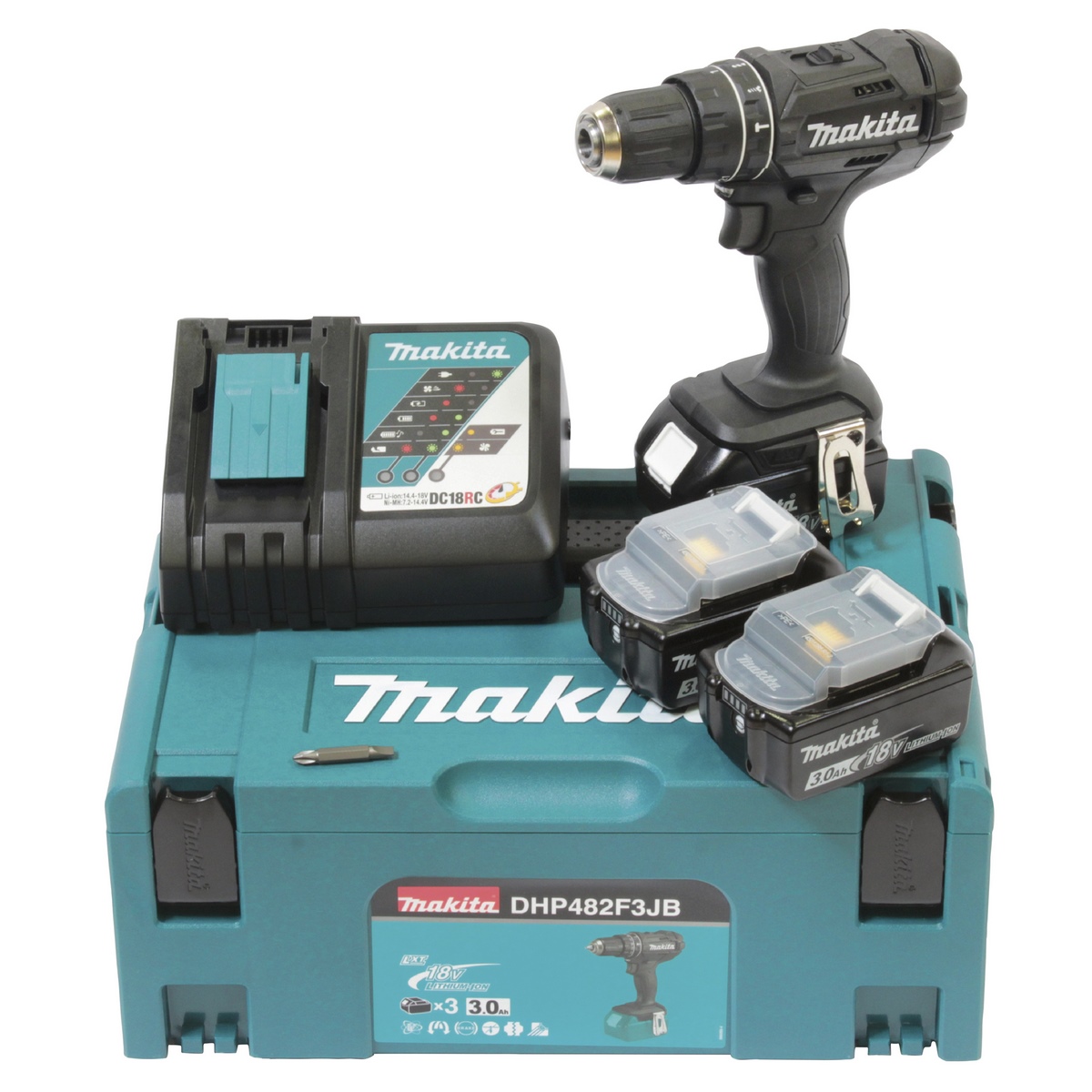 Makita cordless impact drill 18V DHP482F3JB 3x3.0Ah batteries + charger