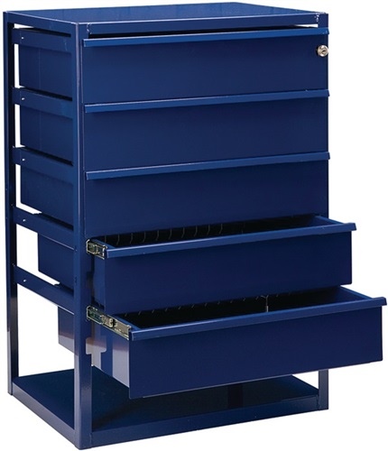 Counter cabinet LOGS 190 H795xW540xD390mm 5 drawers, blue RAL 5022 LOGS