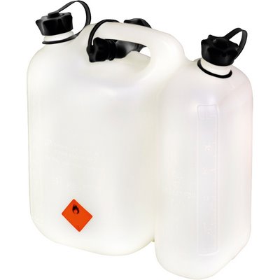 Triuso Combi jerrycan petrol 5,5l + oil 3l white w. spout Pouring spout