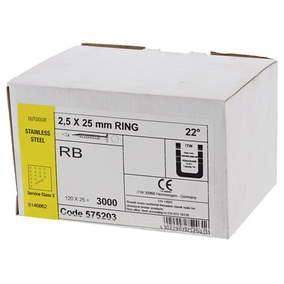 ITW Haubold adhesive nails A2 grooved RB 2.5x25mm 3000pcs plastic magazine